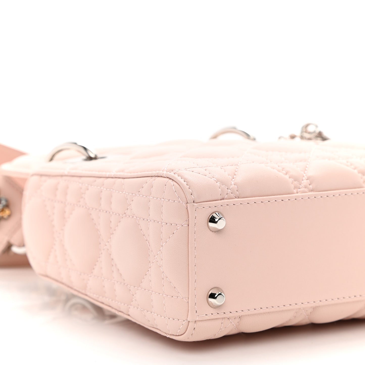 Lambskin Cannage Mini Lady Dior Crystal Strap Rose Poudre