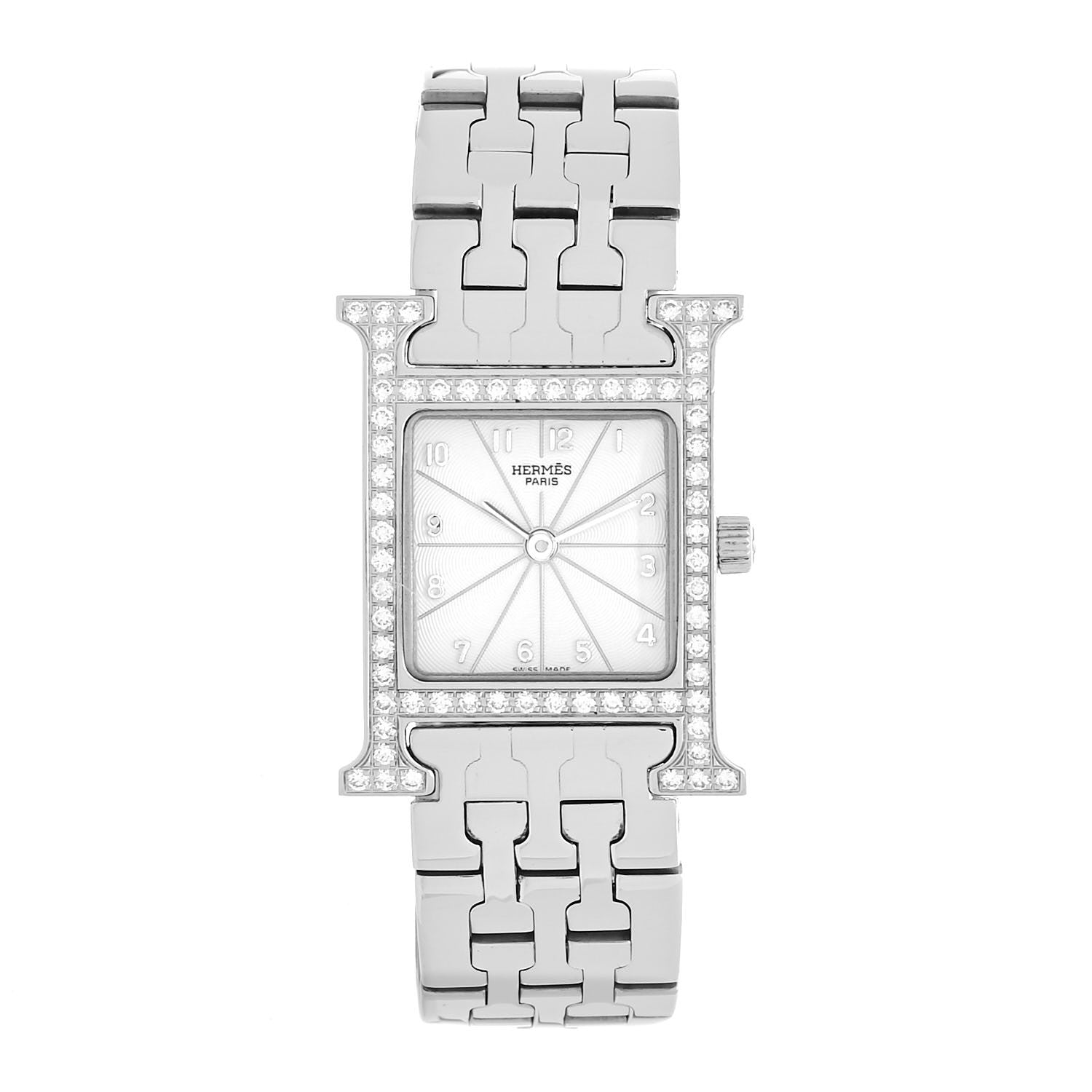 Hermes Stainless Steel Diamond Bezel 21mm Heure H Hour Quartz Watch 1 of 5