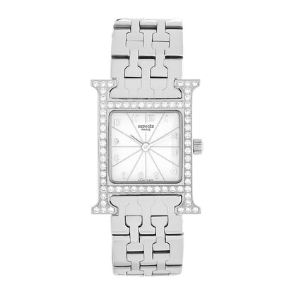 Hermes Stainless Steel Diamond Bezel 21mm Heure H Hour Quartz Watch 1 of 5