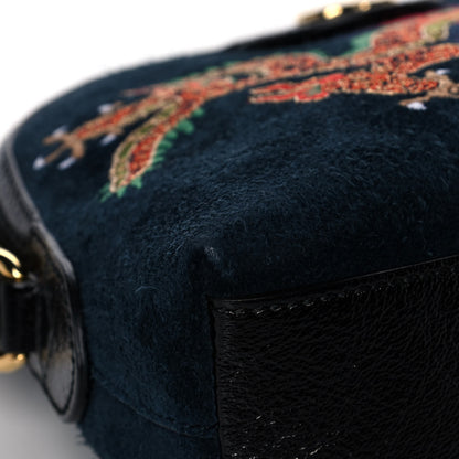 Gucci Suede Patent Dragon Embroidered Small Ophidia Dome Shoulder Bag Blue Multicolor Black 11 of 16