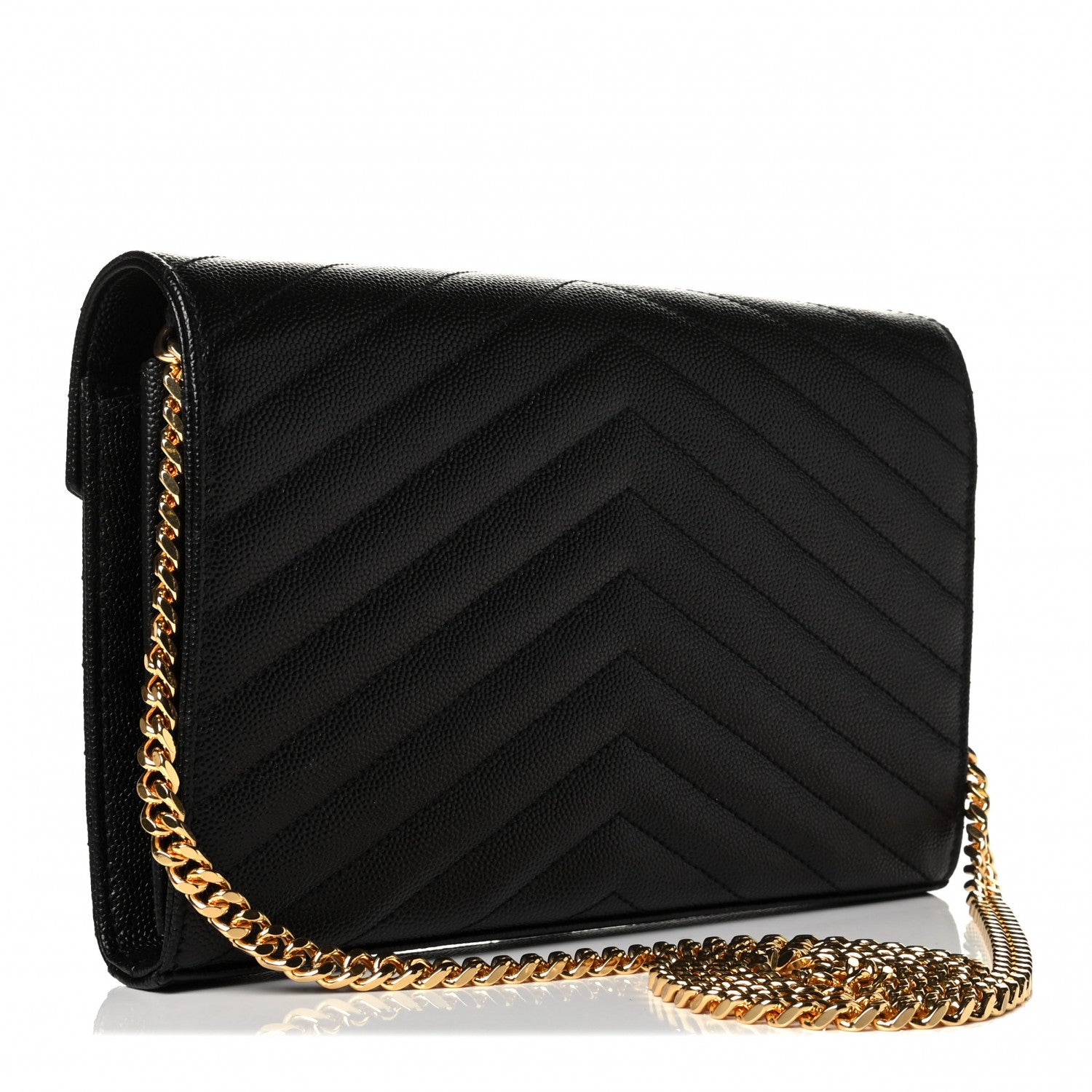 Saint Laurent Grain De Poudre Matelasse Chevron Monogram Chain Wallet Black 2 of 6