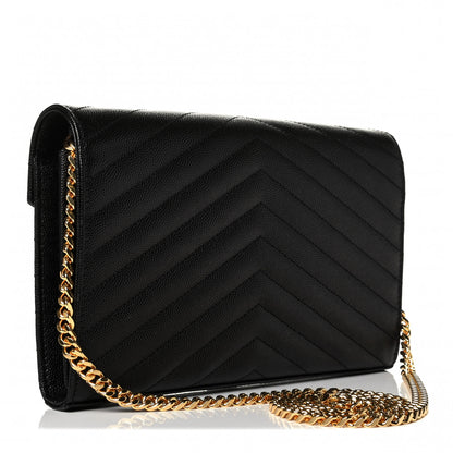 Saint Laurent Grain De Poudre Matelasse Chevron Monogram Chain Wallet Black 2 of 6