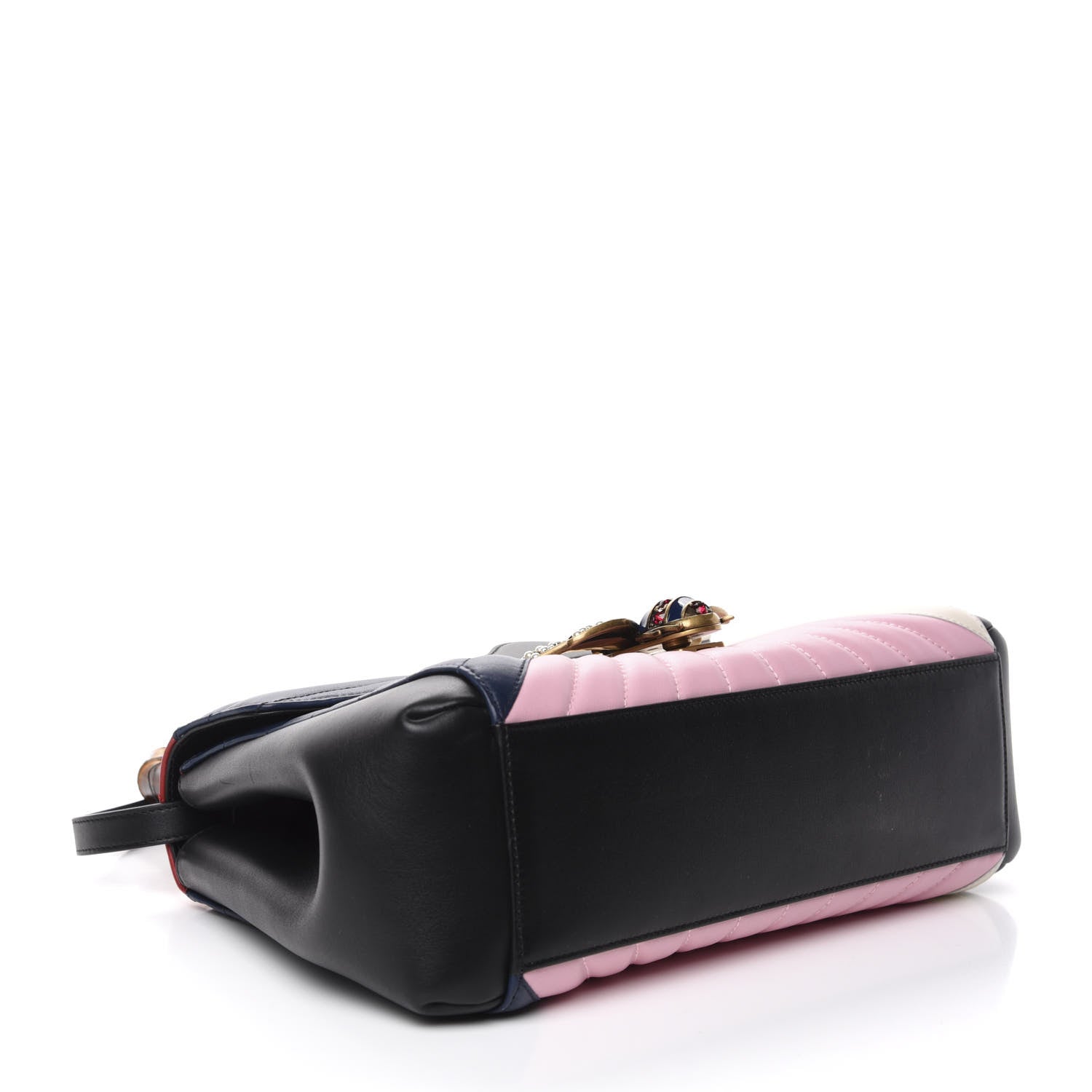 Gucci Calfskin Bamboo Trapuntata Queen Margaret Top Handle Bag Blue Agata Hibiscus Red Mystic White Sugar Pink 4 of 10