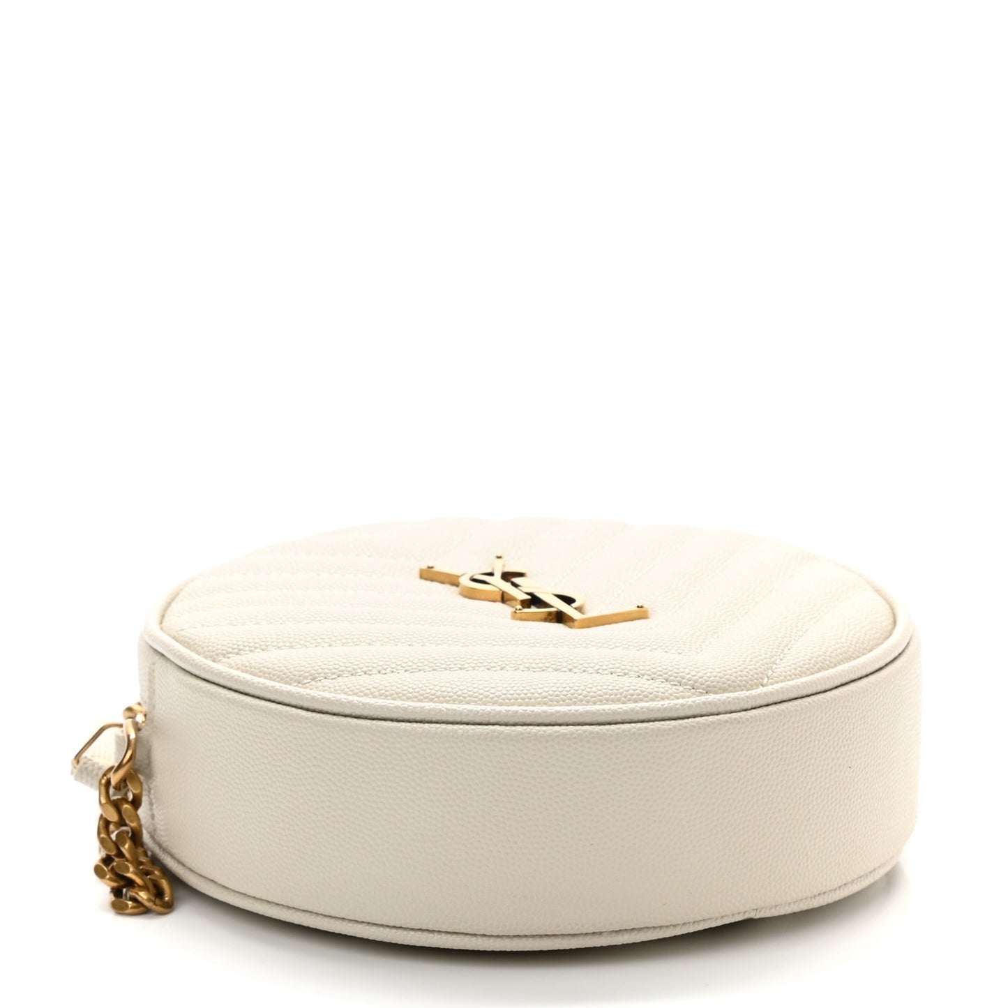 Grain De Poudre Matelasse Chevron Quilted Round Vinyle Camera Bag White
