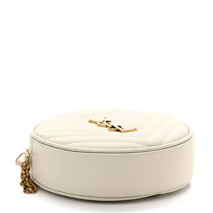 Saint Laurent Grain De Poudre Matelasse Chevron Quilted Round Vinyle Camera Bag White 4 of 10