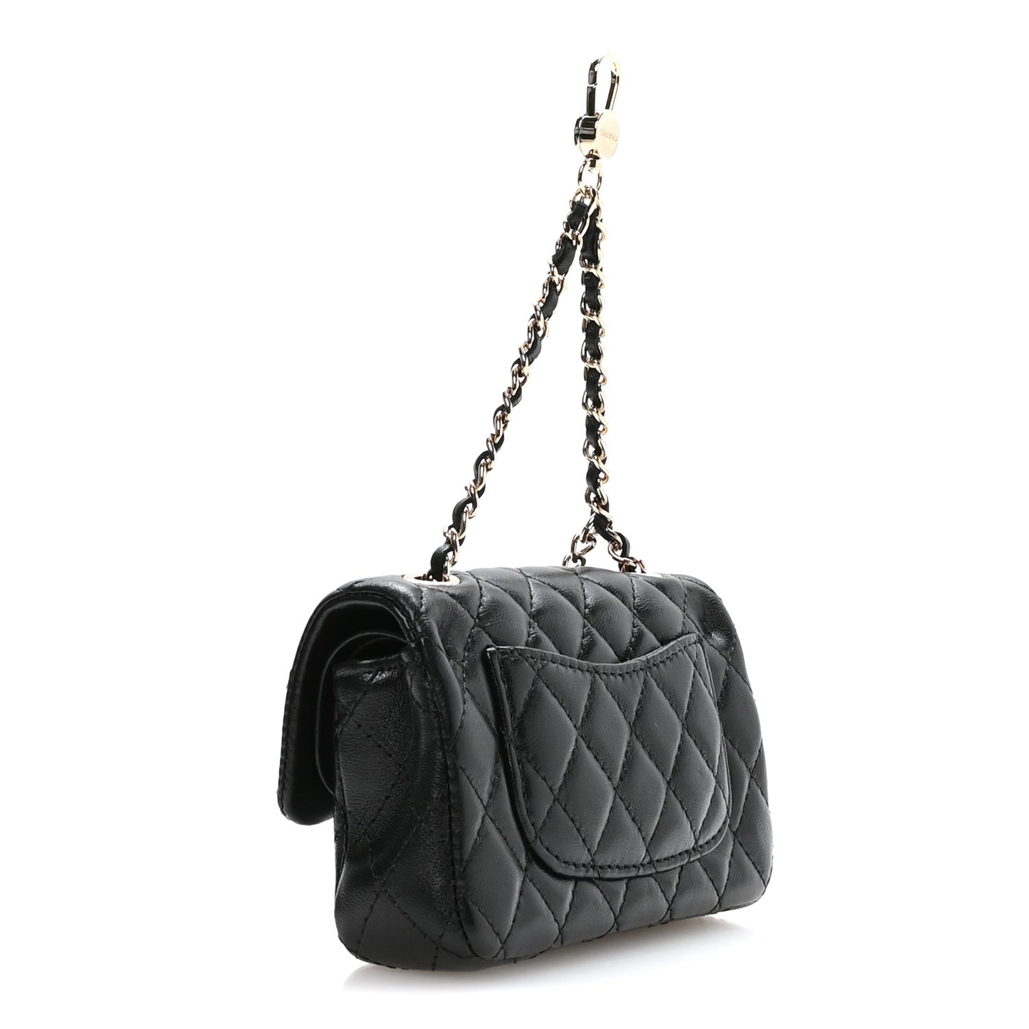 Lambskin Quilted Mini Flap Bag Charm With Hook Black