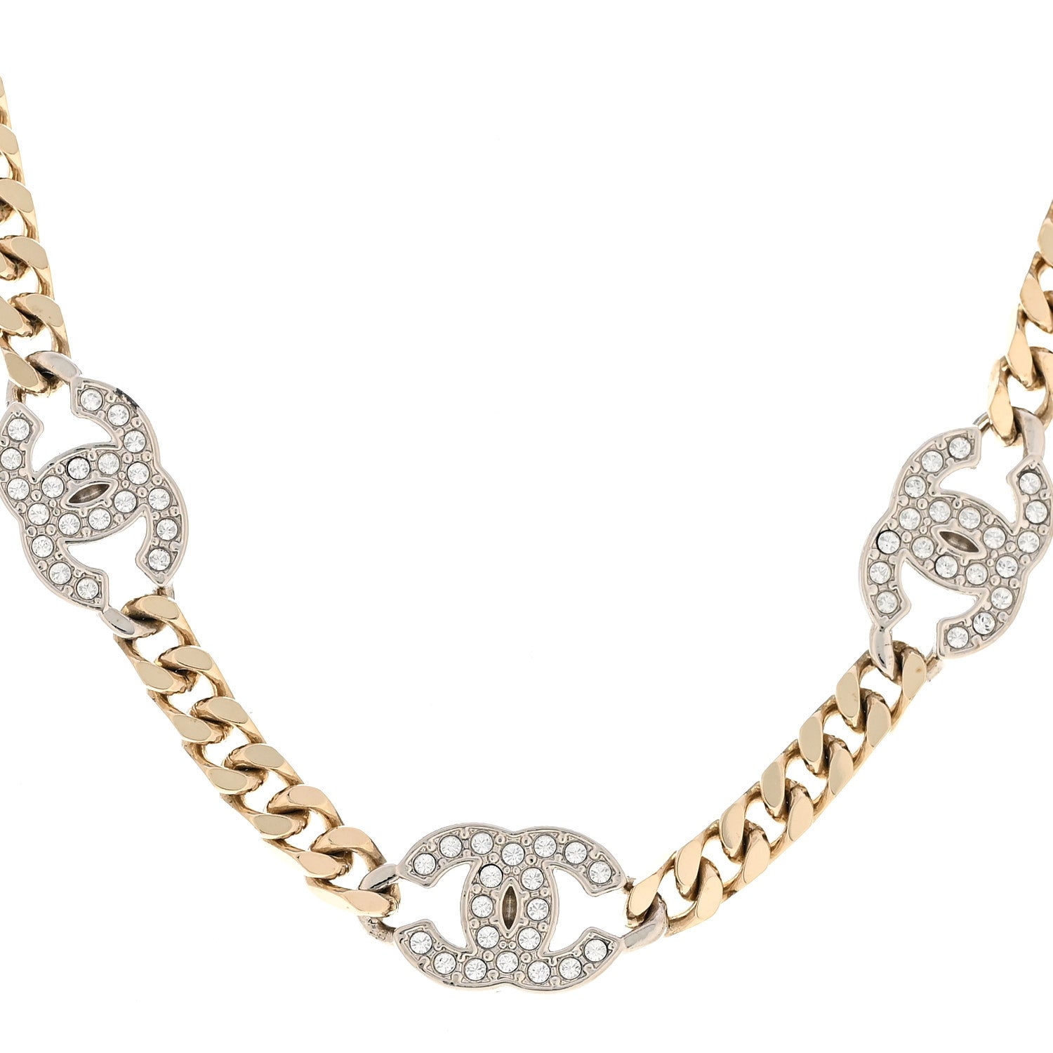 Chanel Crystal Chain CC Link Choker Gold Silver 6 of 7