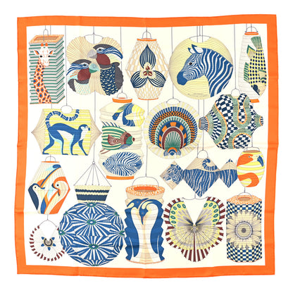 Hermes Silk Lanternes Ballons et Cocardes Scarf 90 Orange Creme Vert 1 of 4