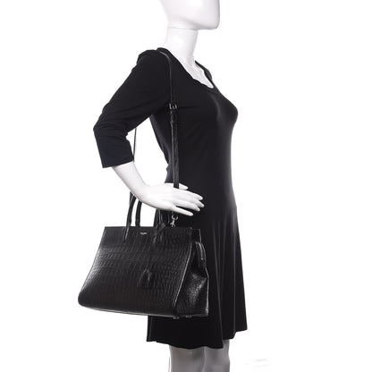 Saint Laurent Calfskin Crocodile Embossed Medium Cabas Rive Gauche Black 2 of 11
