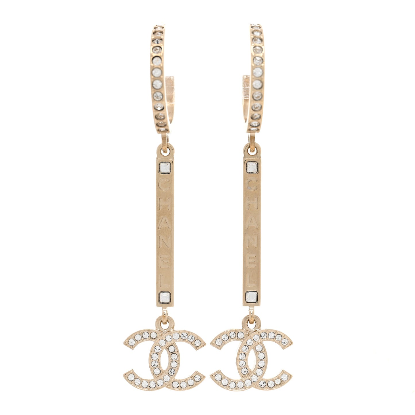 Crystal Lock Symbols Logo CC Hoop Drop Earrings Gold