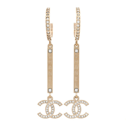 Chanel Crystal Lock Symbols Logo CC Hoop Drop Earrings Gold 1 of 4