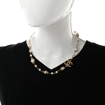 Chanel Pearl Crystal Textured CC Short Necklace Gold 2 of 7