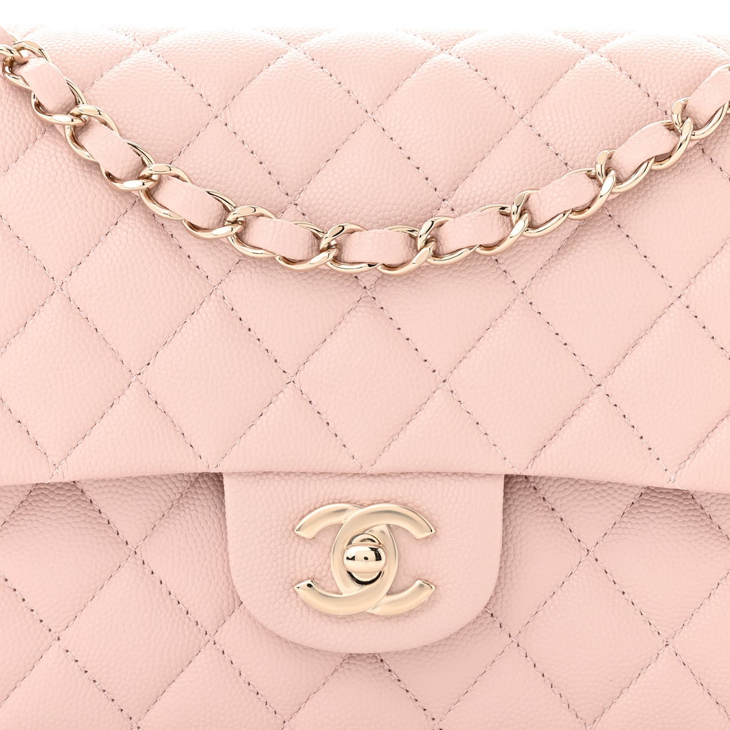 Caviar Quilted Medium Double Flap Light Pink