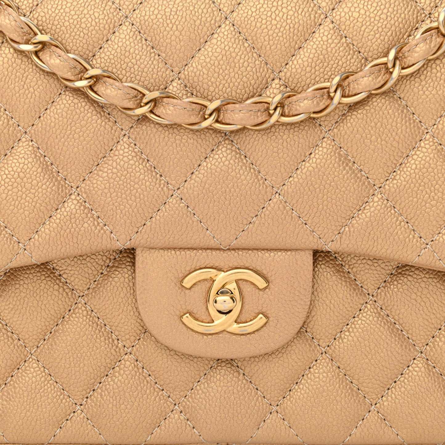 Pearly Caviar Quilted Jumbo Double Flap Gold
