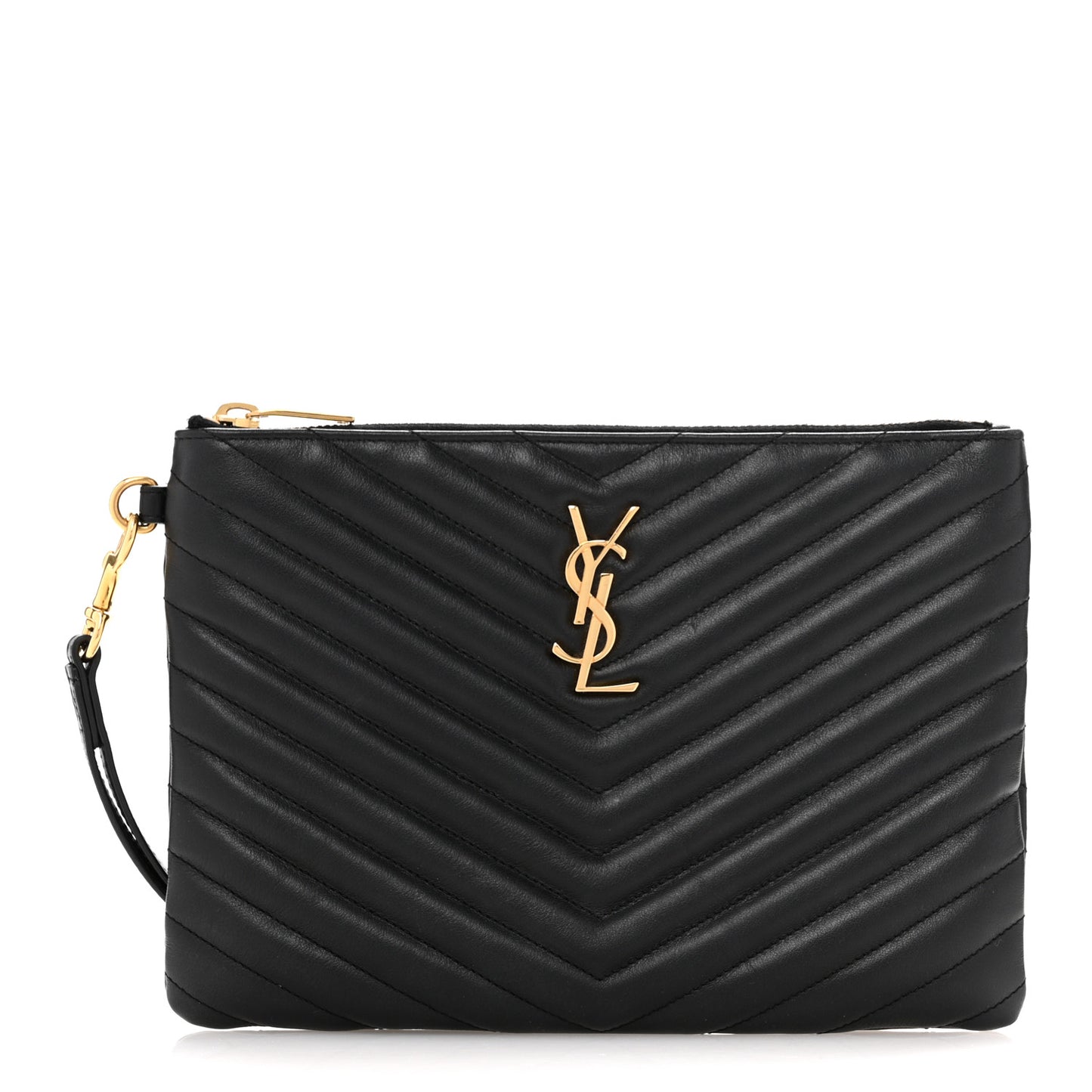 Calfskin Matelasse Chevron Monogram A5 Wristlet Black