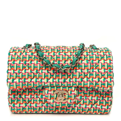 Chanel Tweed Quilted Mini Rectangular Flap Green Multicolor 1 of 11