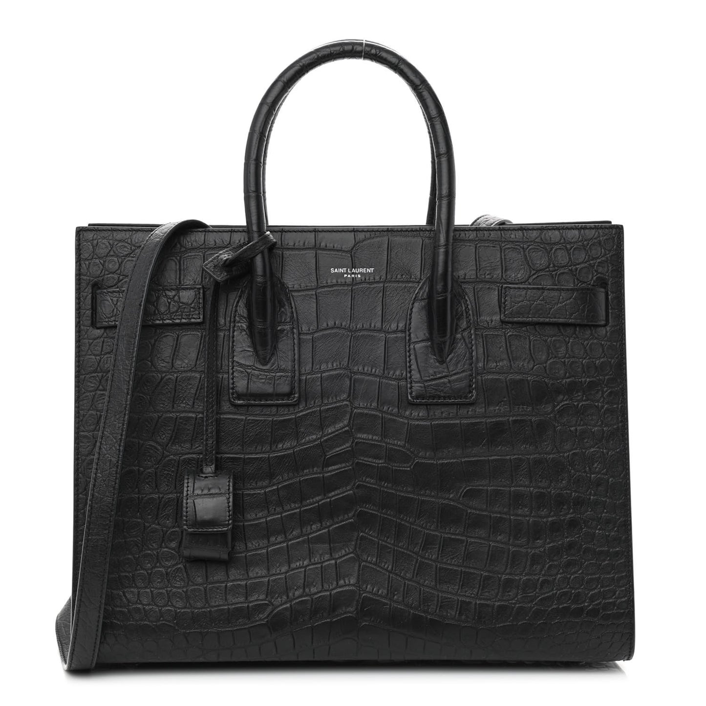 Calfskin Crocodile Embossed Small Sac de Jour Black