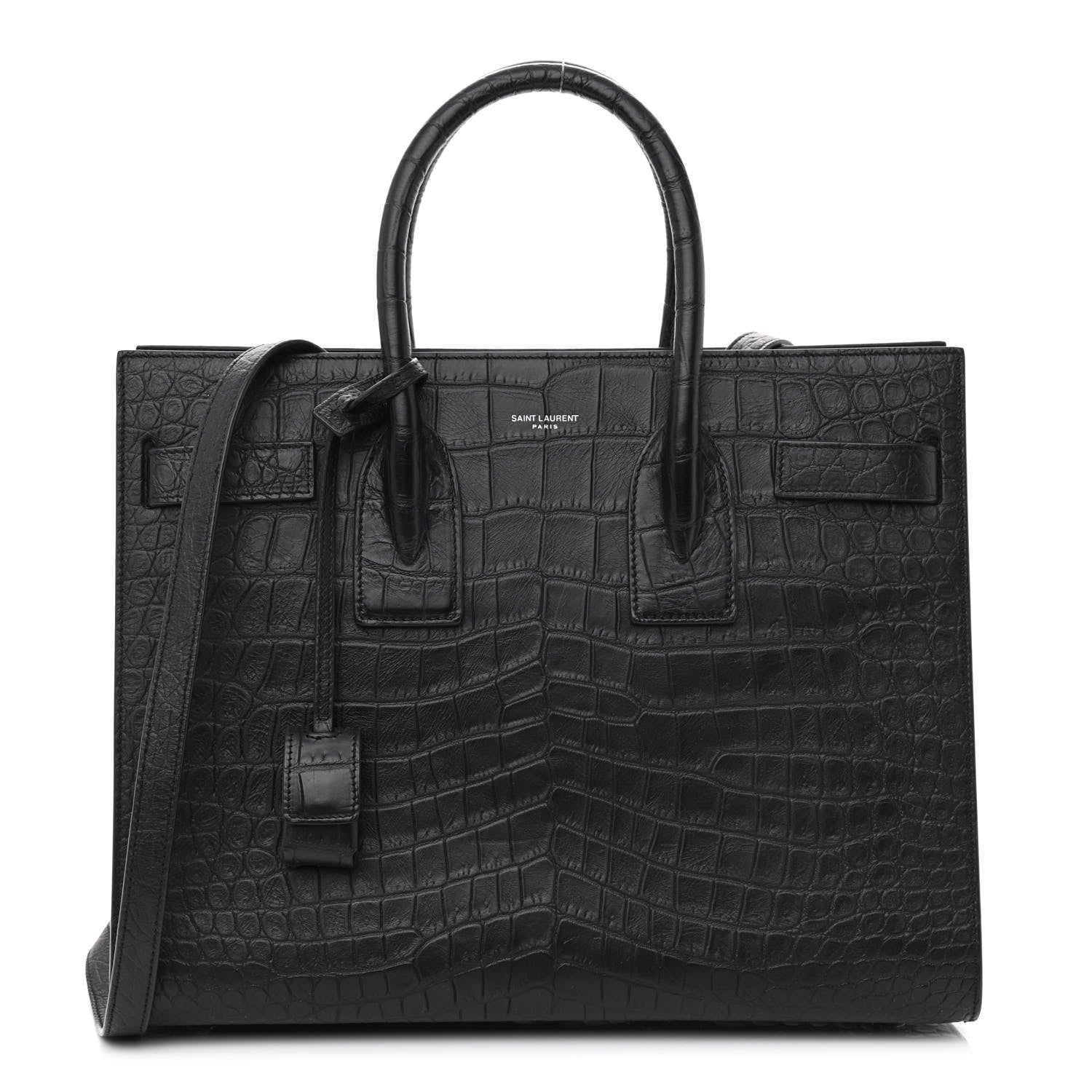 Saint Laurent Calfskin Crocodile Embossed Small Sac de Jour Black 1 of 10