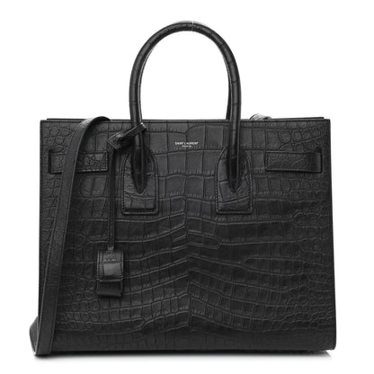 Saint Laurent Calfskin Crocodile Embossed Small Sac de Jour Black 1 of 10