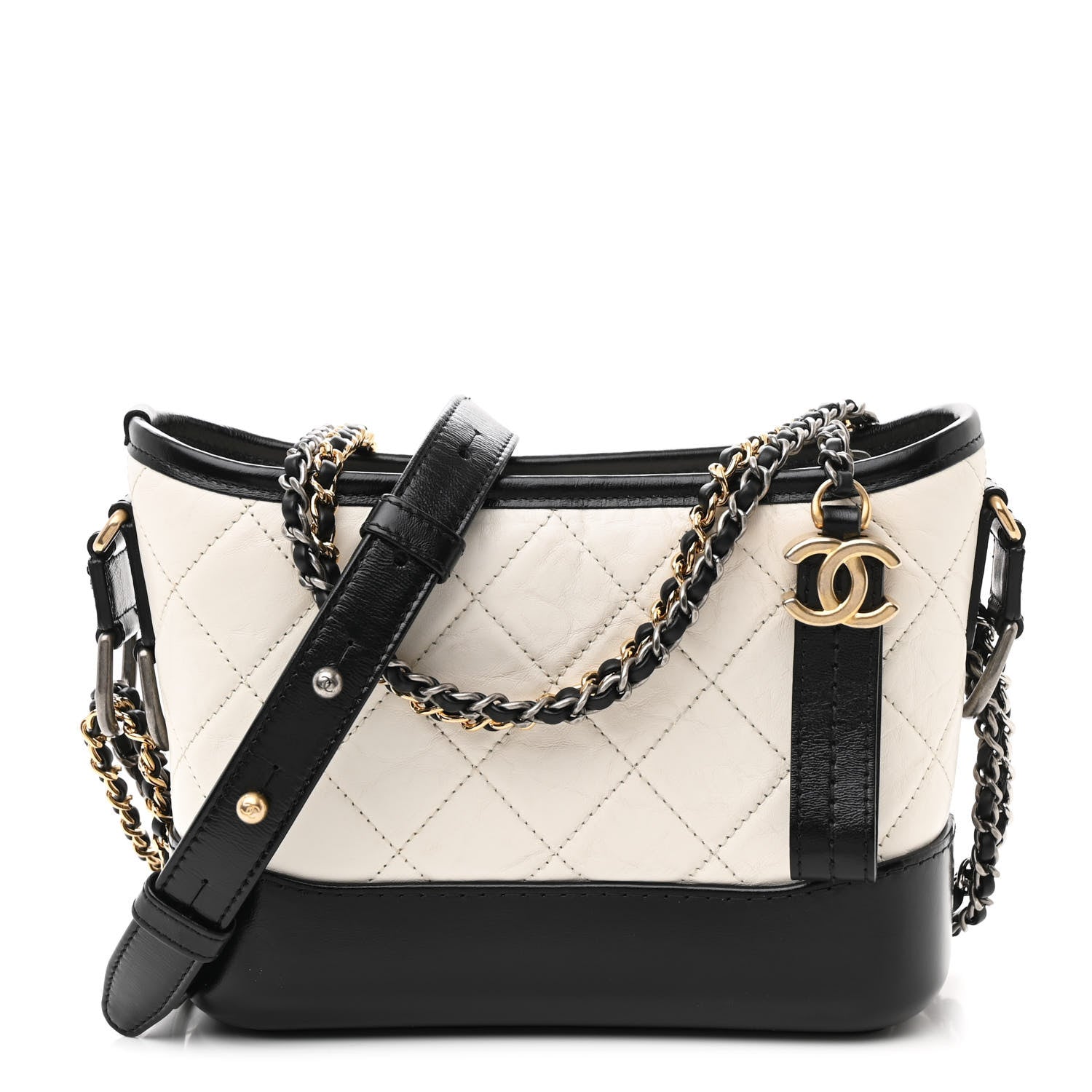 Chanel Aged Calfskin Quilted Small Gabrielle Hobo Black White 1 of 11