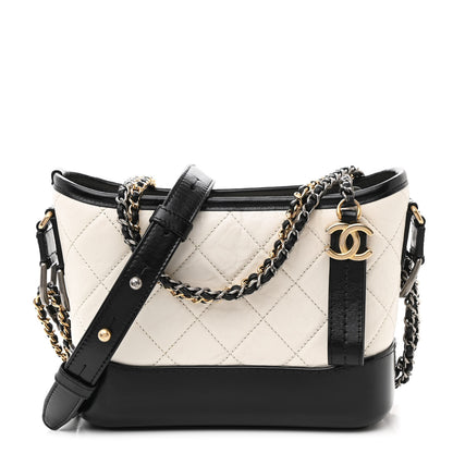 Chanel Aged Calfskin Quilted Small Gabrielle Hobo Black White 1 of 11