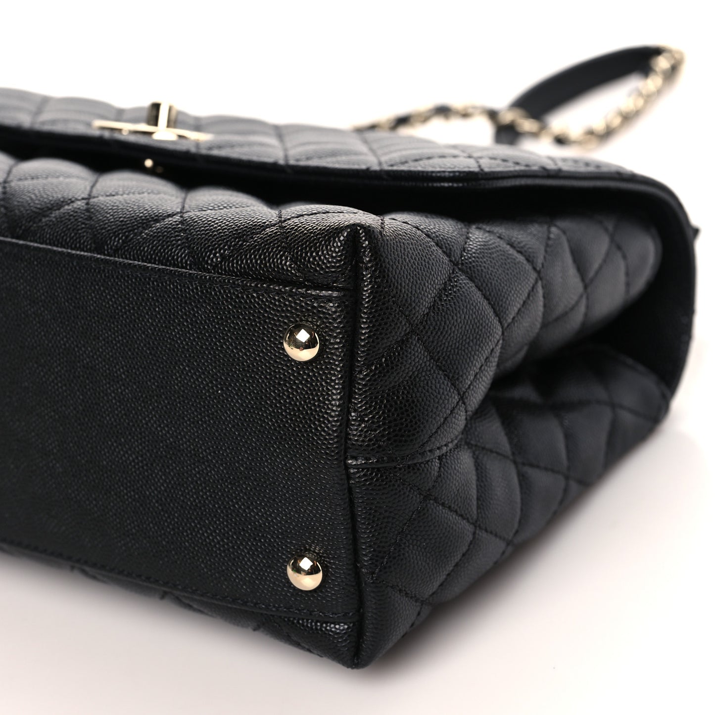 Caviar Lizard Embossed Quilted Small Coco Handle Flap Black