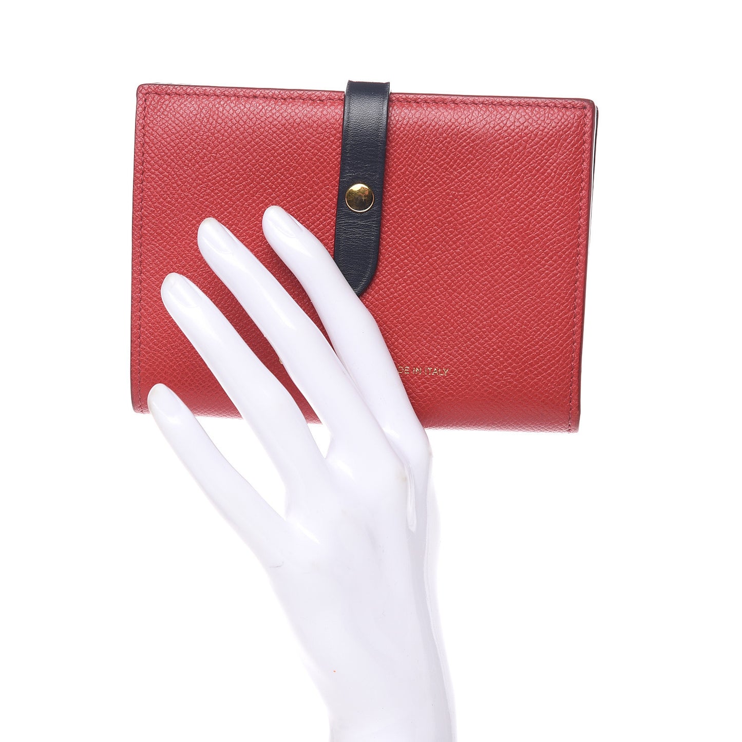 Grained Calfskin Medium Multifunction Strap Wallet Coquelicot