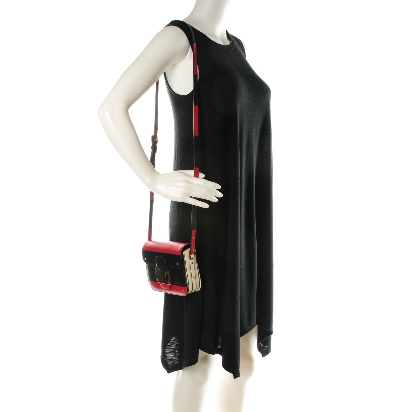 Calfskin Mini Rivet Colorblock Shoulder Bag Black Red