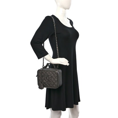 Chanel Metallic Caviar Quilted Medium CC Filigree Vanity Case Dark Silver 2 of 9