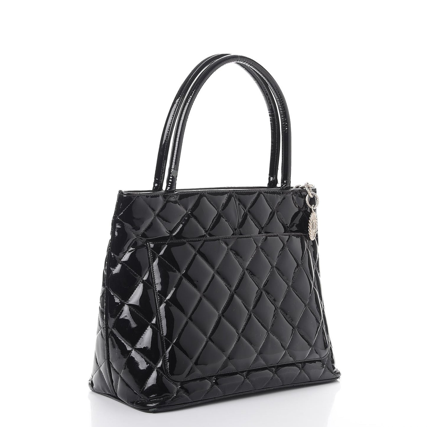 Patent Quilted Medallion Tote Bag Black