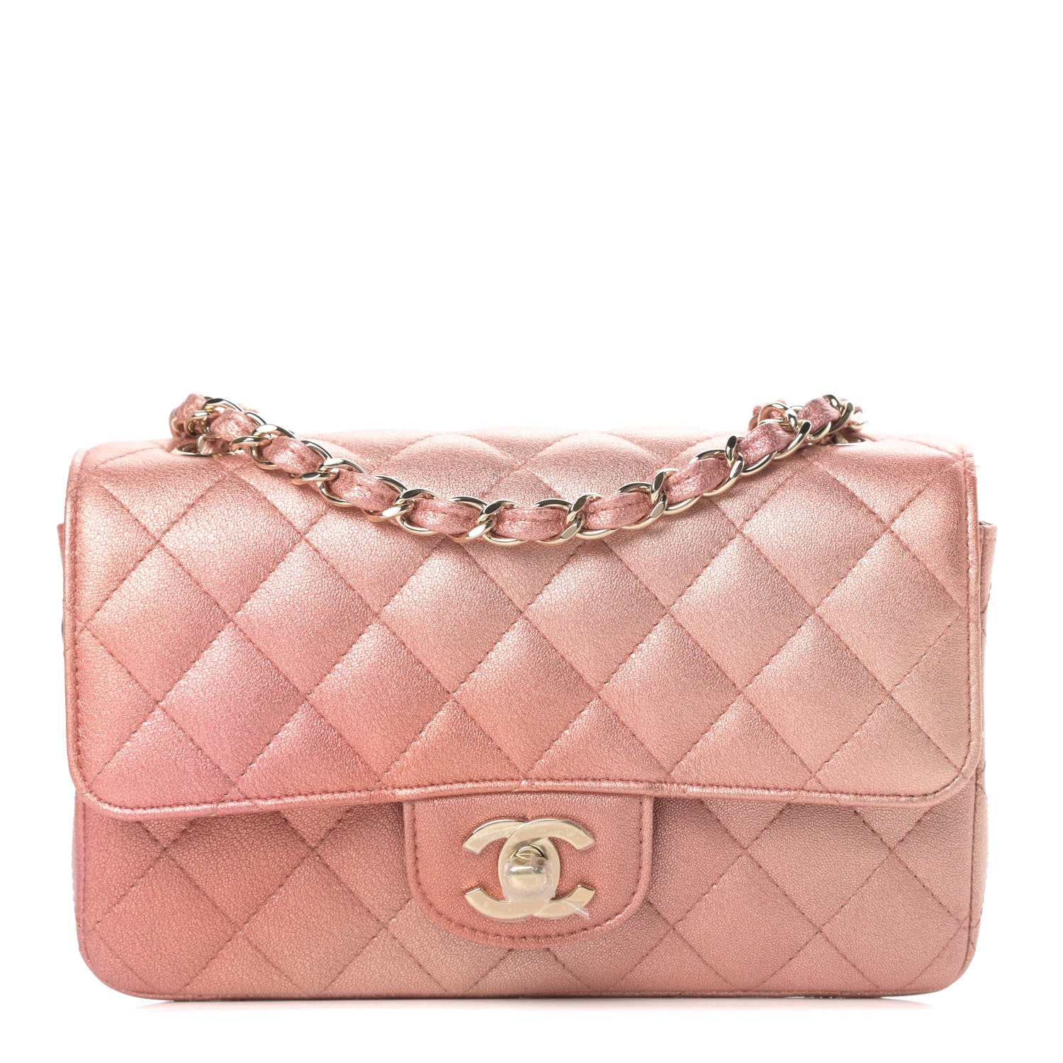 Chanel Metallic Lambskin Quilted Ombre Mini Rectangular Flap Pink 1 of 10