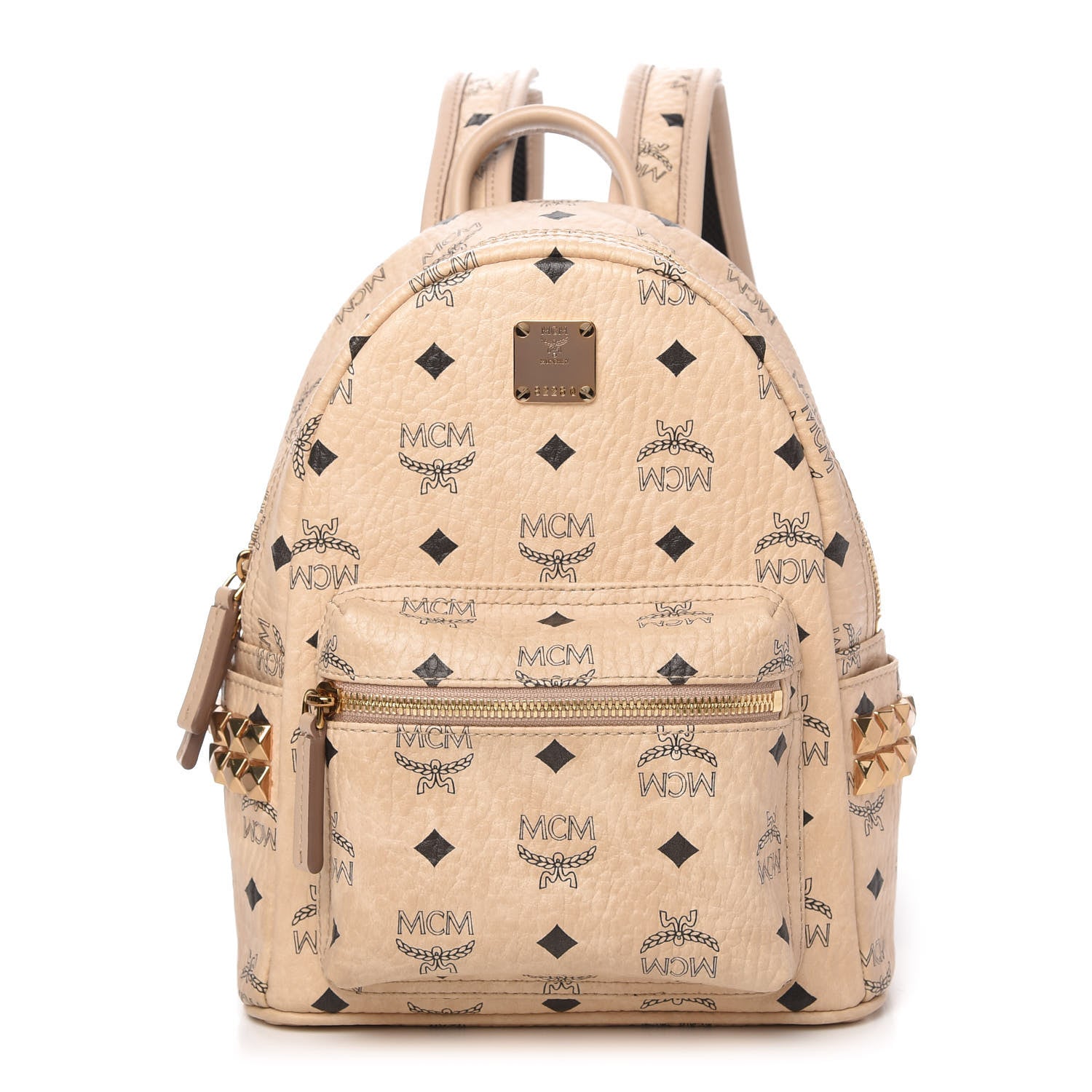 MCM Visetos Mini Side Stud Stark Backpack Beige 1 of 9