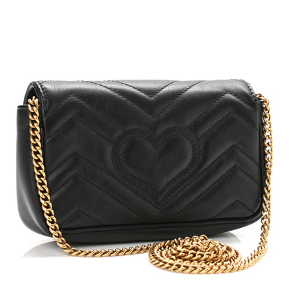 Gucci Calfskin Matelasse Super Mini GG Marmont Shoulder Bag Black 3 of 10