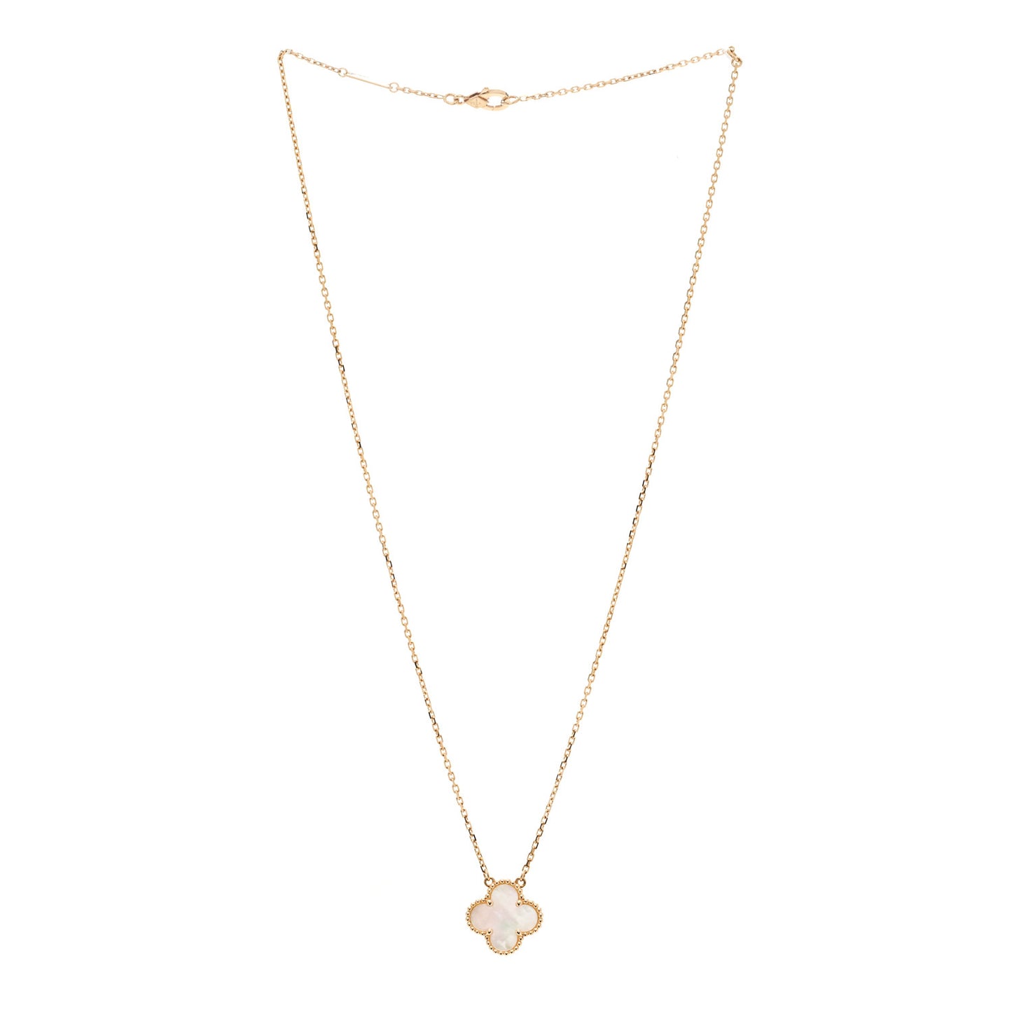 18K Yellow Gold Mother of Pearl Vintage Alhambra Pendant Necklace