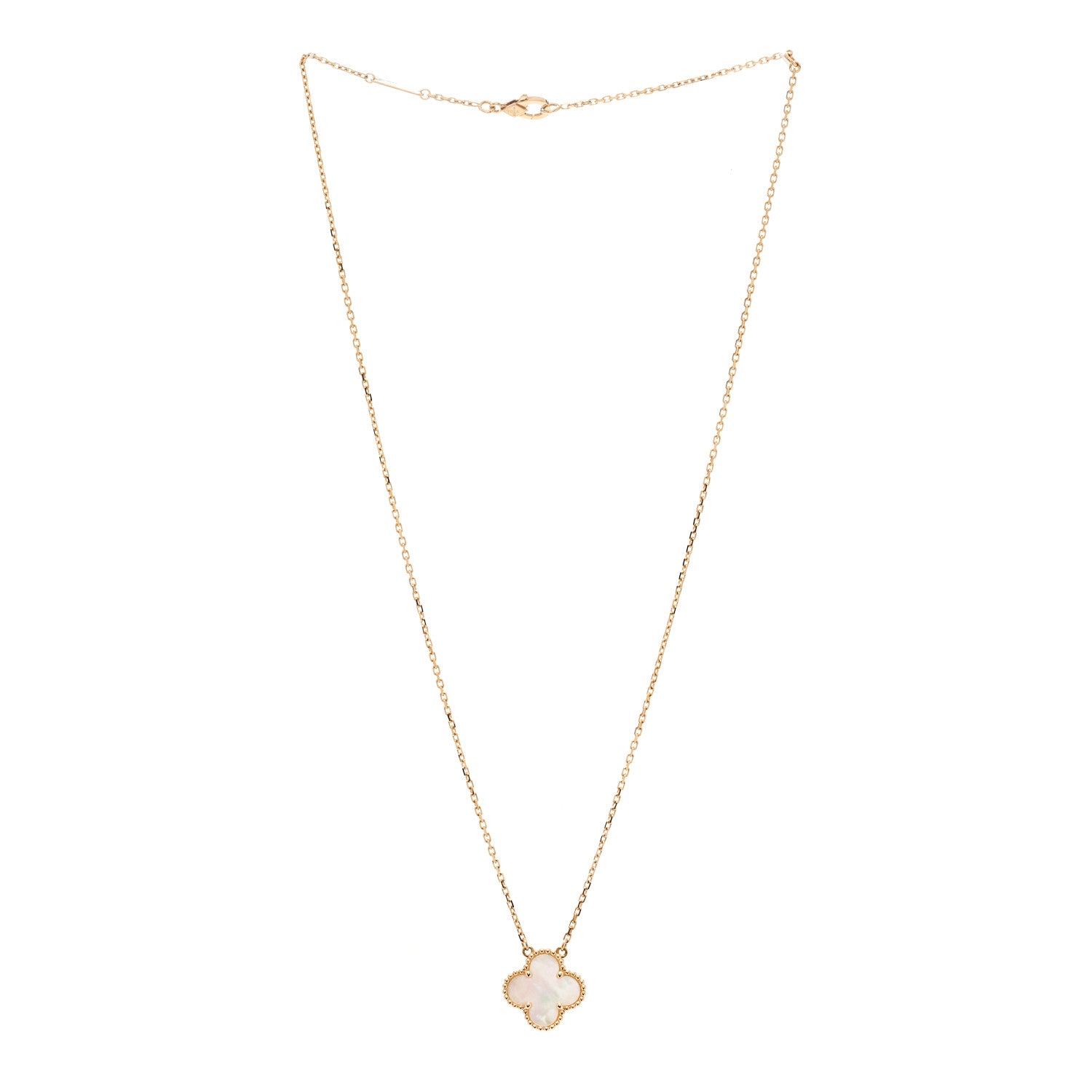 Van Cleef & Arpels 18K Yellow Gold Mother of Pearl Vintage Alhambra Pendant Necklace 2 of 5