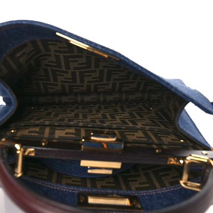 Fendi Denim Fabric Jacquard Cuoio FF 1974 Medium Peekaboo I SEE U Satchel Blue Tobacco Moro 5 of 10