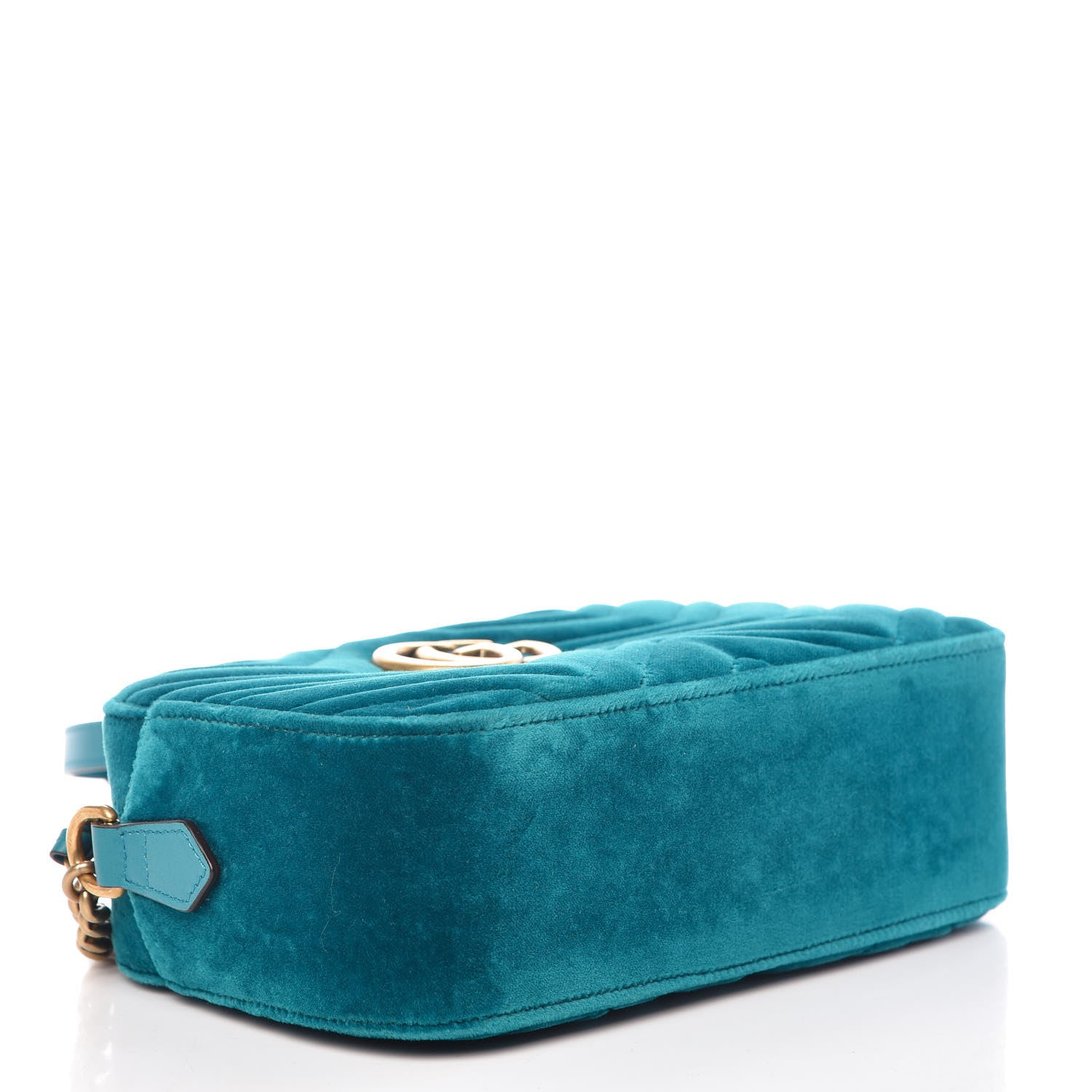 Gucci Velvet Matelasse Small GG Marmont Chain Shoulder Bag Pavone Cyan 4 of 11