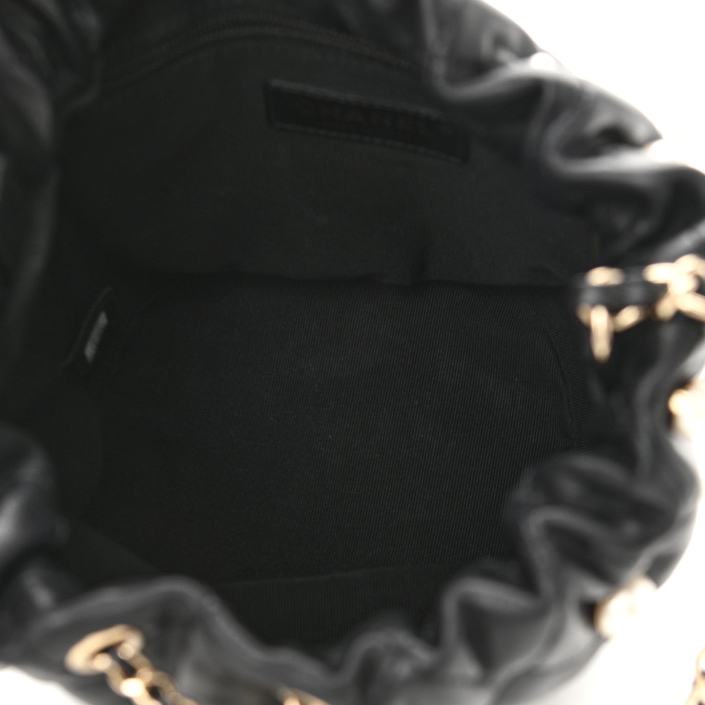 Lambskin Quilted Pearl About Pearls Drawstring Bag Black