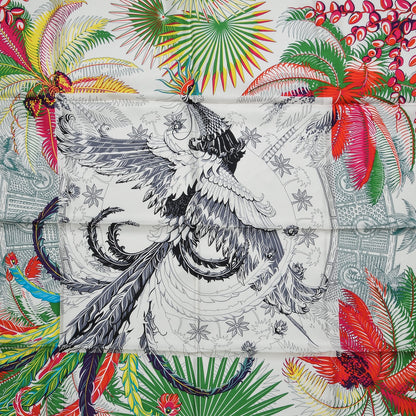 Hermes Silk Mythiques Phoenix Coloriage Scarf 90 Blanc Vert Rouge 5 of 6