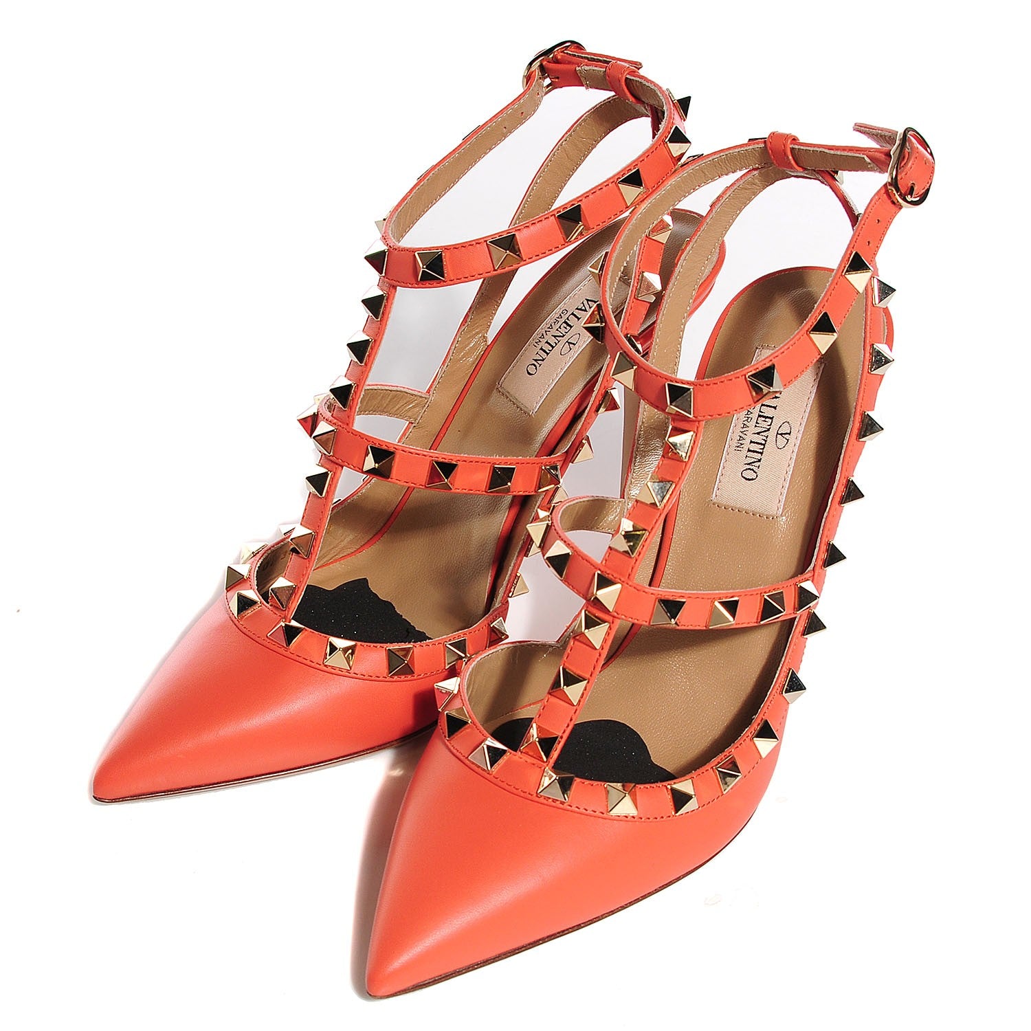 Valentino Garavani Nappa Rockstud Ankle Strap Pumps 37 Coral 3 of 8