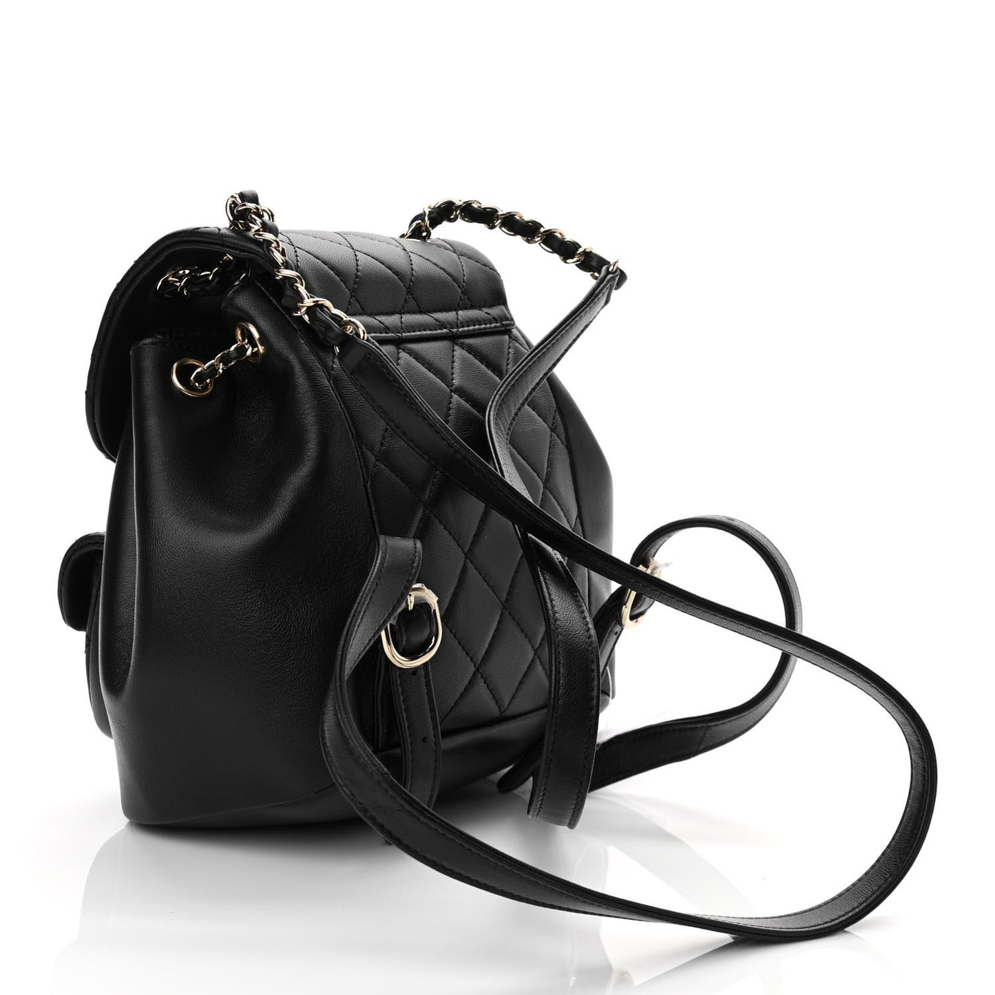 Lambskin Quilted Small Duma Drawstring Backpack Black