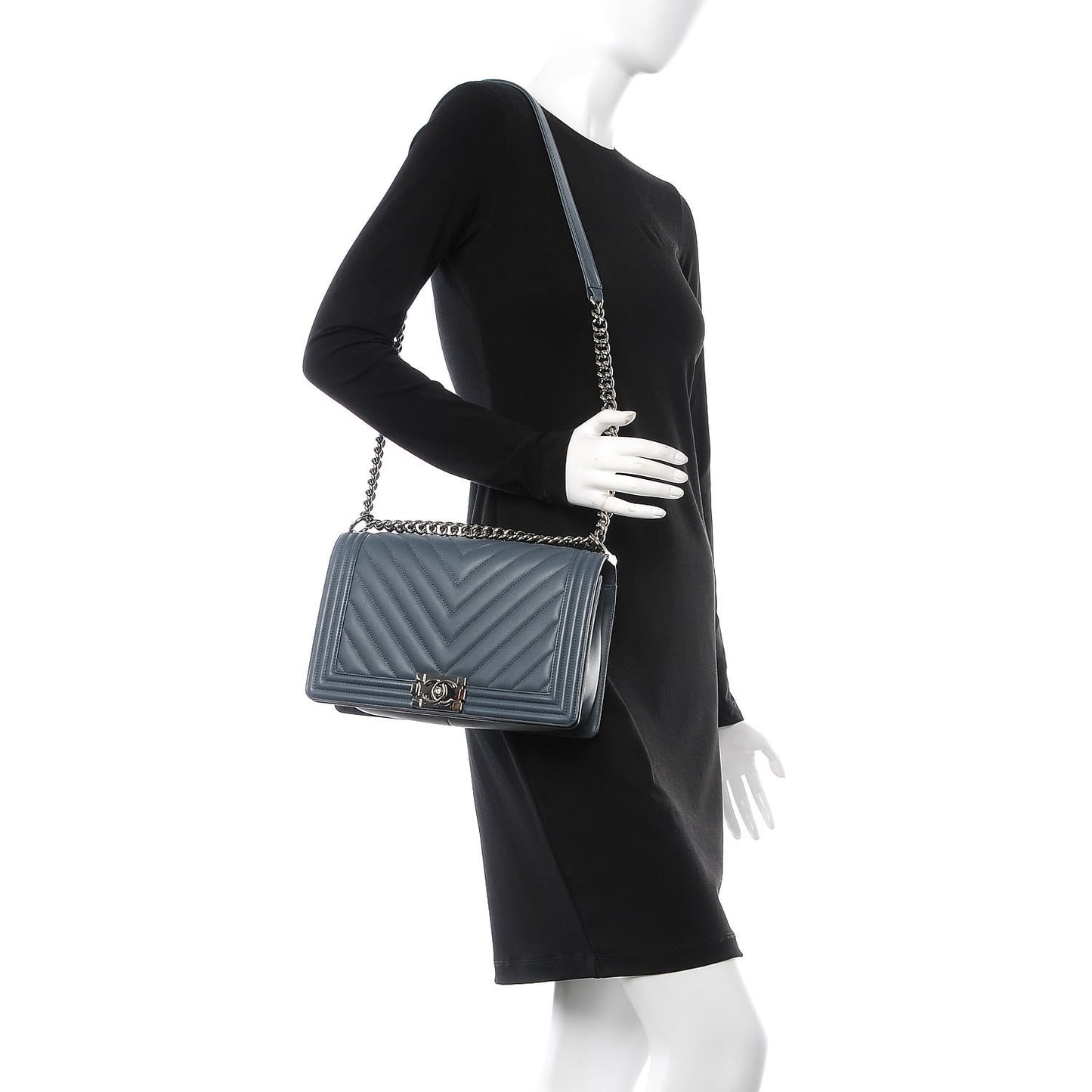 Calfskin Chevron Quilted New Medium Boy Flap Blue