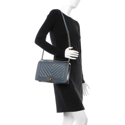 Chanel Calfskin Chevron Quilted New Medium Boy Flap Blue 2 of 7