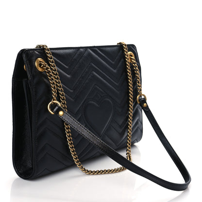 Gucci Azalea Calfskin Matelasse Heart Medium GG Marmont Slim Shoulder Bag Black 3 of 11
