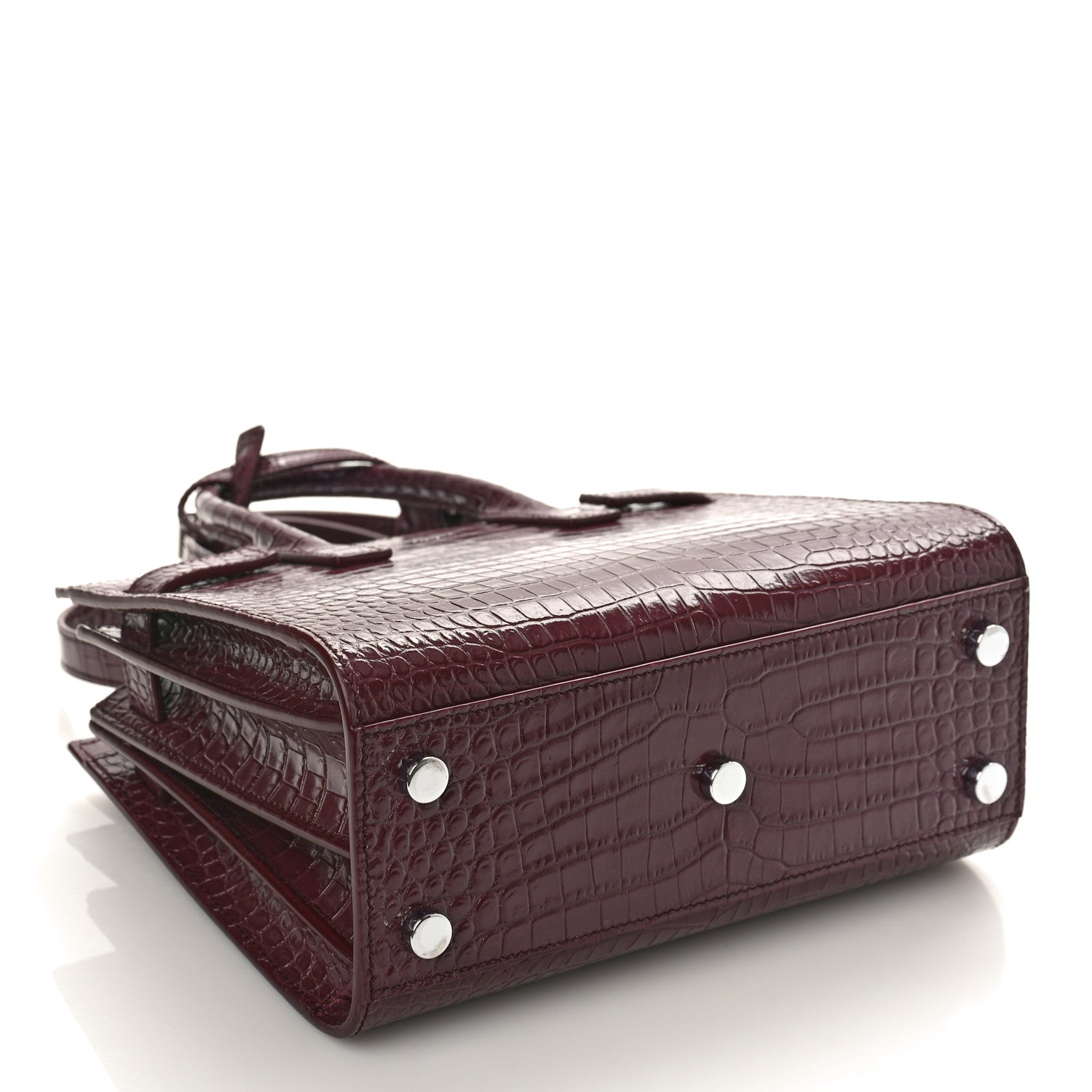 Saint Laurent Calfskin Crocodile Embossed Nano Sac de Jour Bordeaux 4 of 8