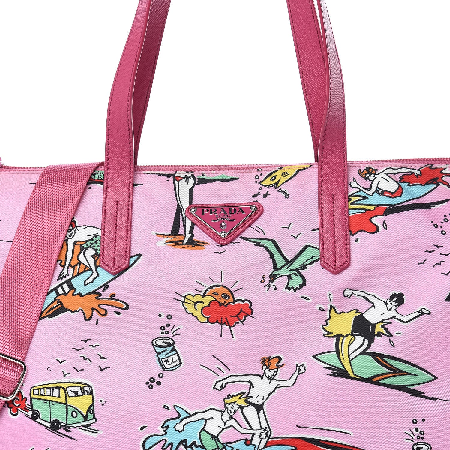 Prada Tessuto Stampato Nylon Saffiano Surf Print Tote Rosa 9 of 15