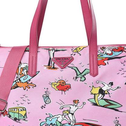 Prada Tessuto Stampato Nylon Saffiano Surf Print Tote Rosa 9 of 15