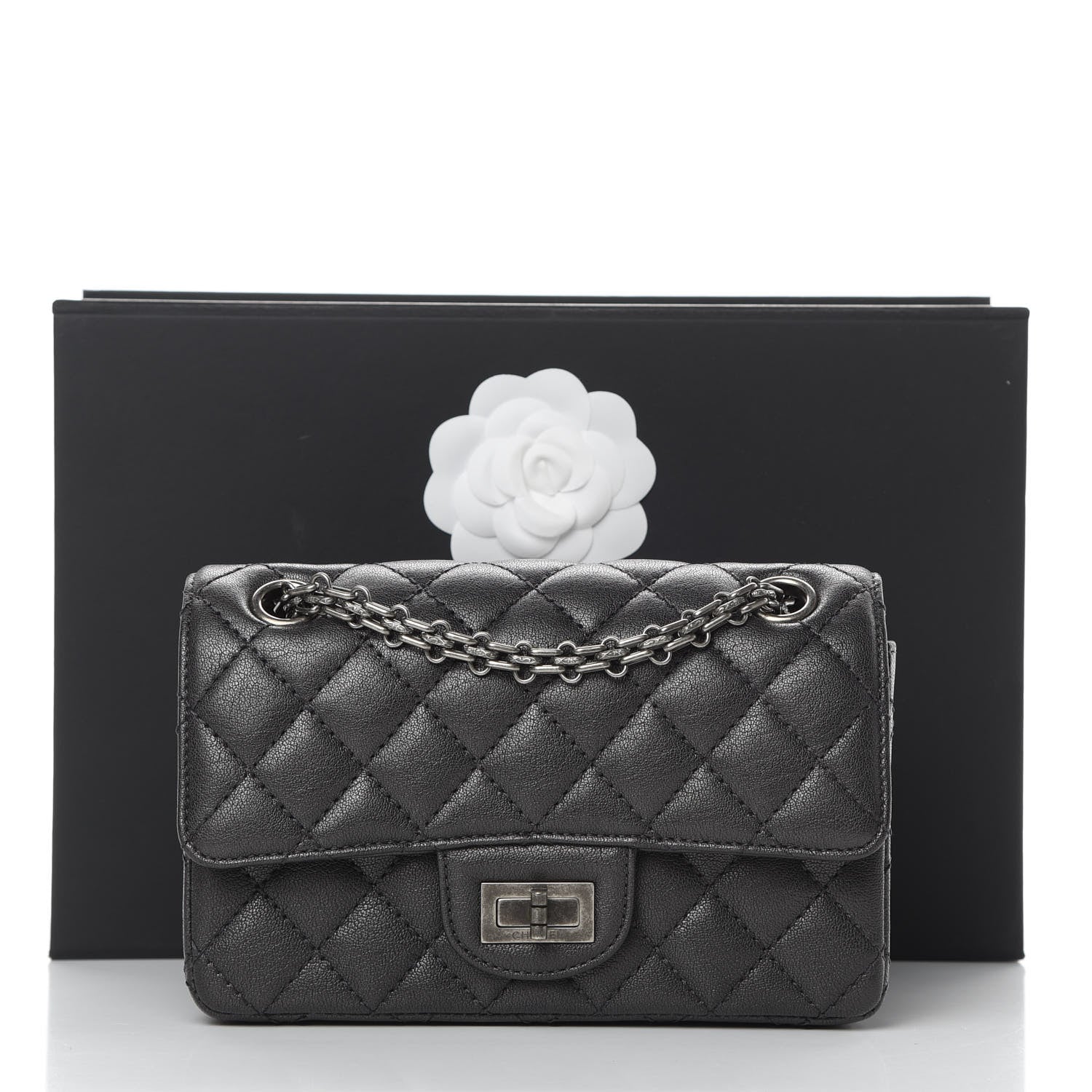 Chanel Metallic Sheepskin Quilted 2.55 Reissue Mini Flap Dark Silver 12 of 12