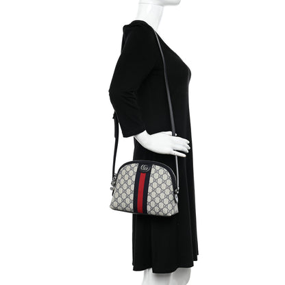Gucci GG Supreme Monogram Textured Dollar Calfskin Web Small Ophidia Dome Shoulder Bag Beige Blue 2 of 12