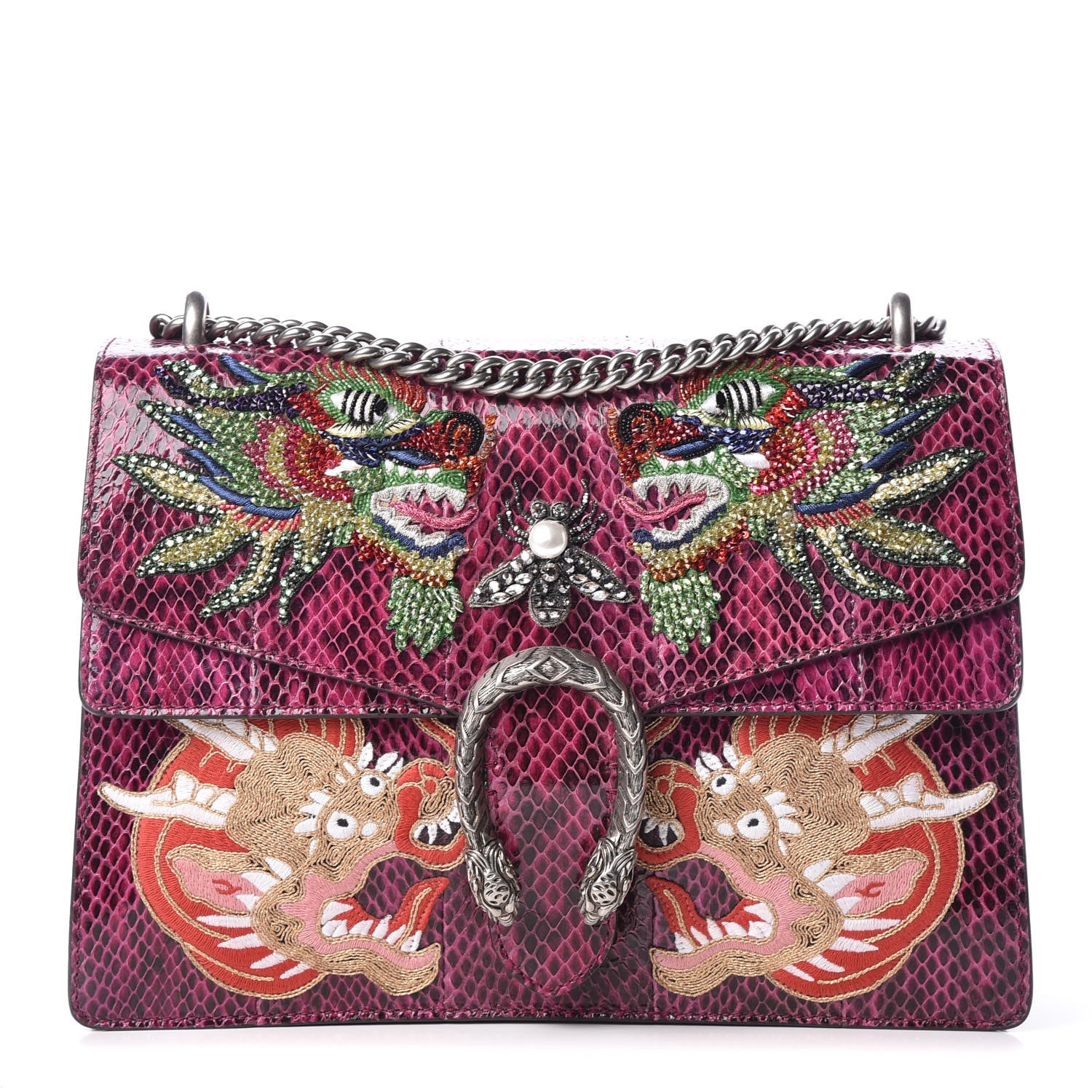 Gucci Elaphe Dragon Embroidered Medium Dionysus Shoulder Bag Violet Cyclamen Multicolor 1 of 9